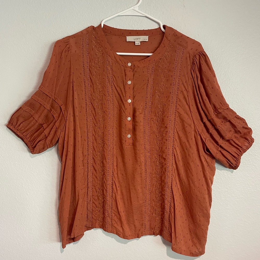 LOFT Women’s XXLP Lightweight Eyelet Blouse with Embroidery